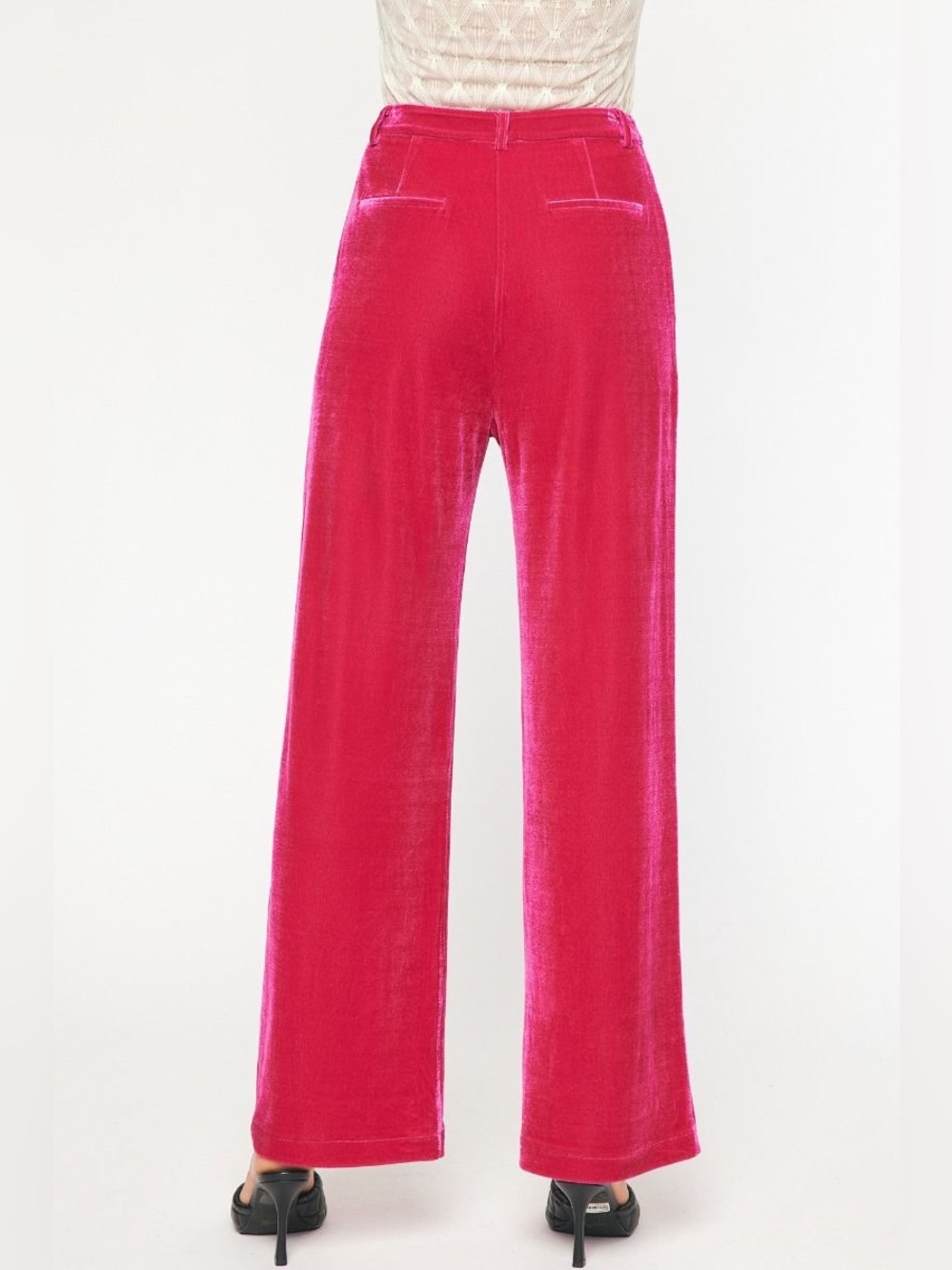 NWT Entro Wide-Leg High-Rise Velvet Pants in Fuchsia Sz S,M,L - Picture 2 of 10
